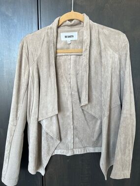 BB Dakota Taupe Suede Draped Open Front Jacket